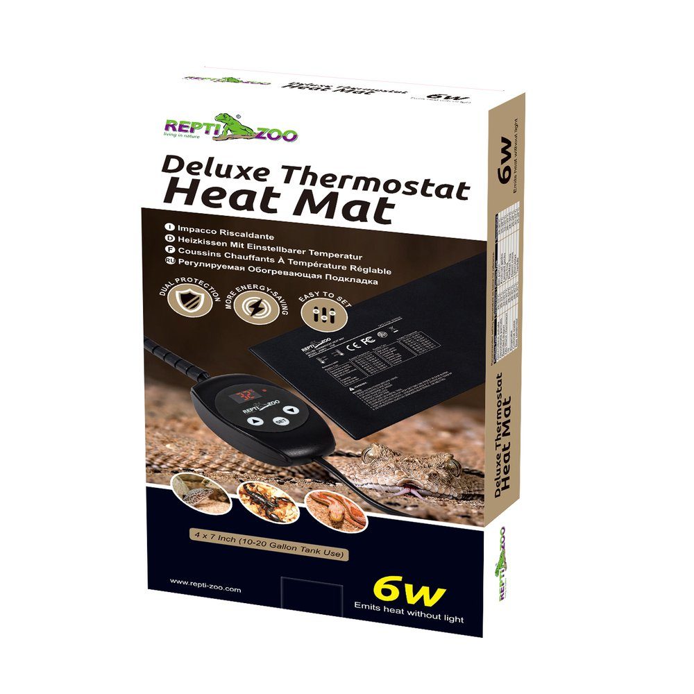 Terrarium NEU : ReptiZoo Deluxe Heizmatte mit Thermostat 6 Watt 10x 17,8cm (CHM0