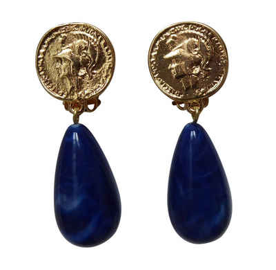 Mugello Paar Ohrclips Lydia Clips blau marmoriert klassisch und elegant, made in Germany JustWin