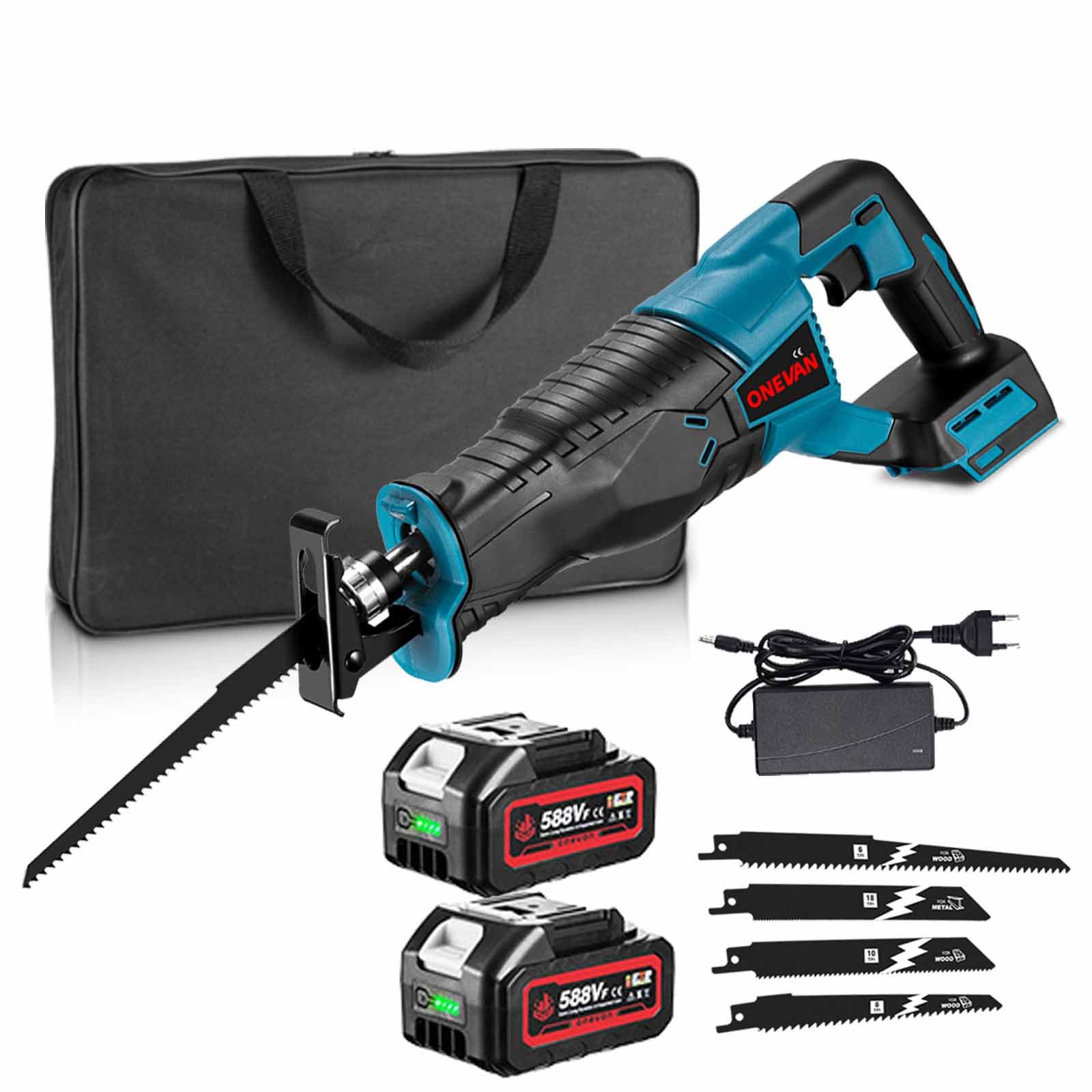 ONEVAN Akku-Säbelsäge Elektrische Reciprosäge mit 4 Sägeblättern, 2 Akkus & günstig online kaufen