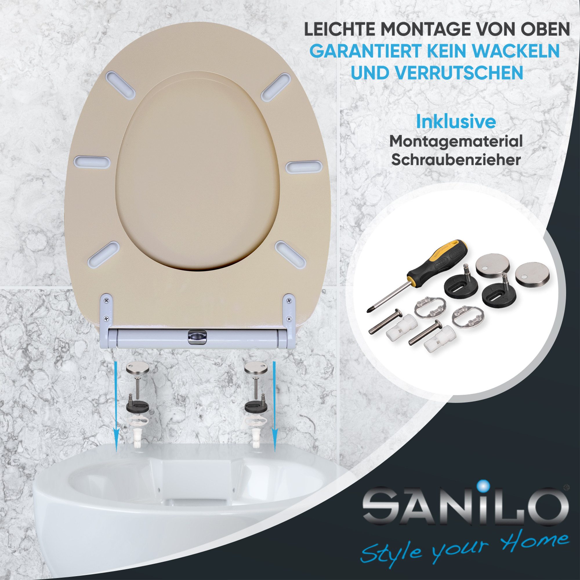 Sanilo WC-Sitz Bahamabeige mit Absenkautomatik & Quick Release, Premium Toilettendeckel, abnehmbar, leichte Montage von oben – Bild 5 von 5