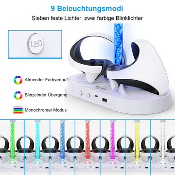 Tadow Ladestation für PS VR2 Controller, Schillernde RGB-Lichter, Virtual-Reality-Brille (mit 4 Typ-C magnetische Adapter)