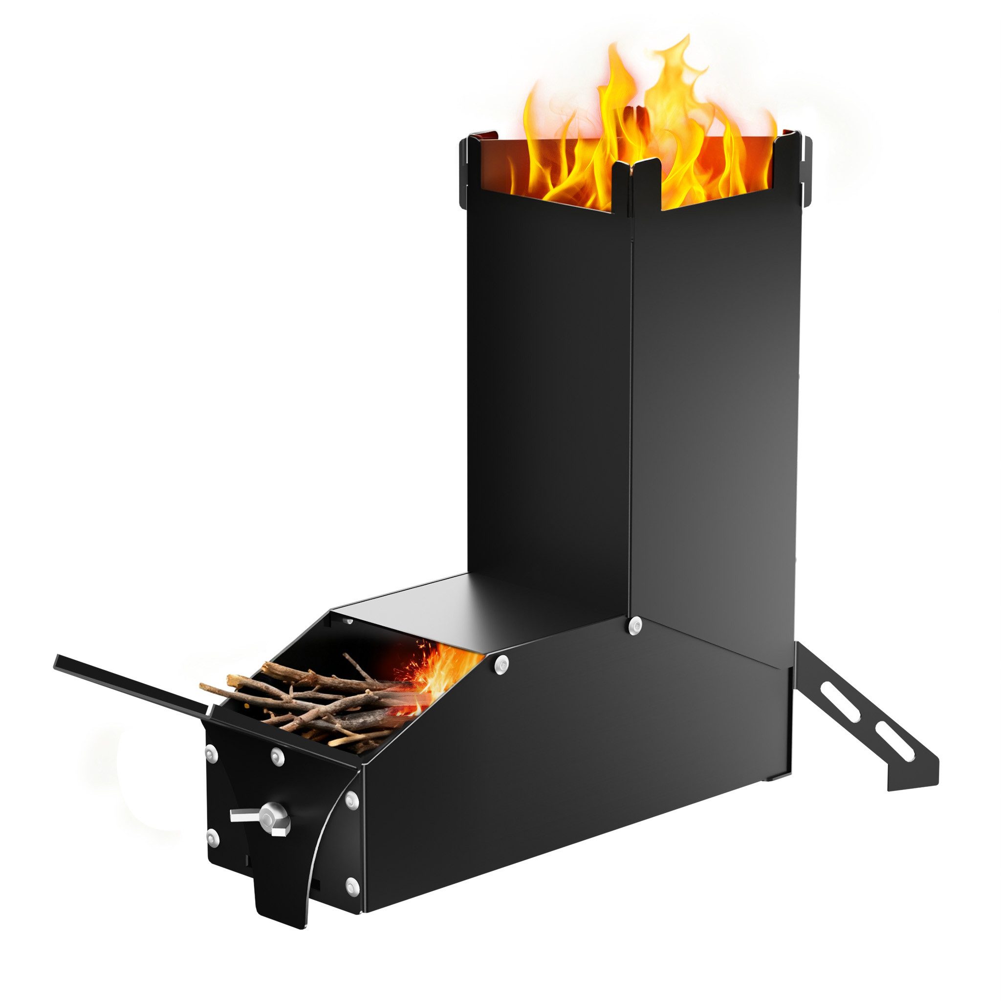 FIVMEN Feuerschale Camping Raketenofen für Dutch Oven Edelstahl Campingkocher, Rocket Stove Tragetasche Holzofen Mit Tasche Survival Stove