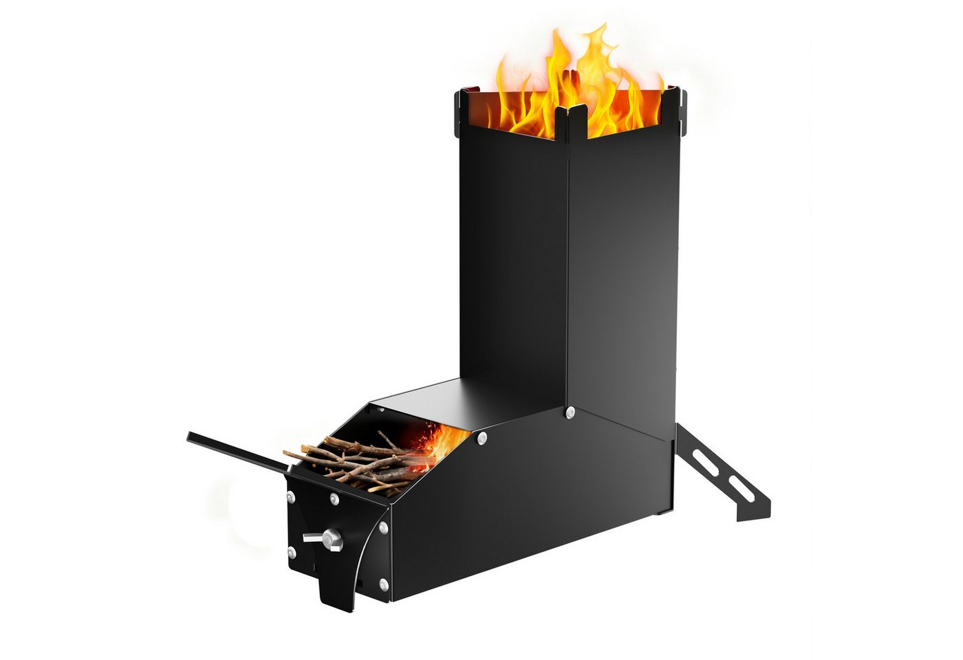 FIVMEN Feuerschale Camping Raketenofen für Dutch Oven Edelstahl Campingkocher, Rocket Stove Tragetasche Holzofen Mit Tasche Survival Stove