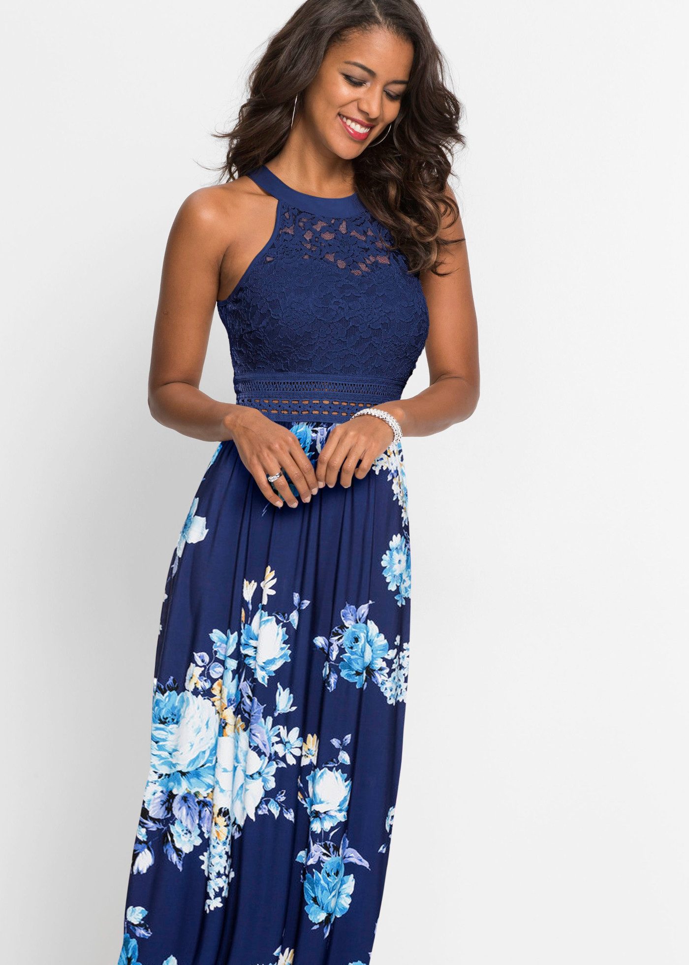 bonprix Jerseykleid für einen romantischen Look, amerikanischer Ausschnitt