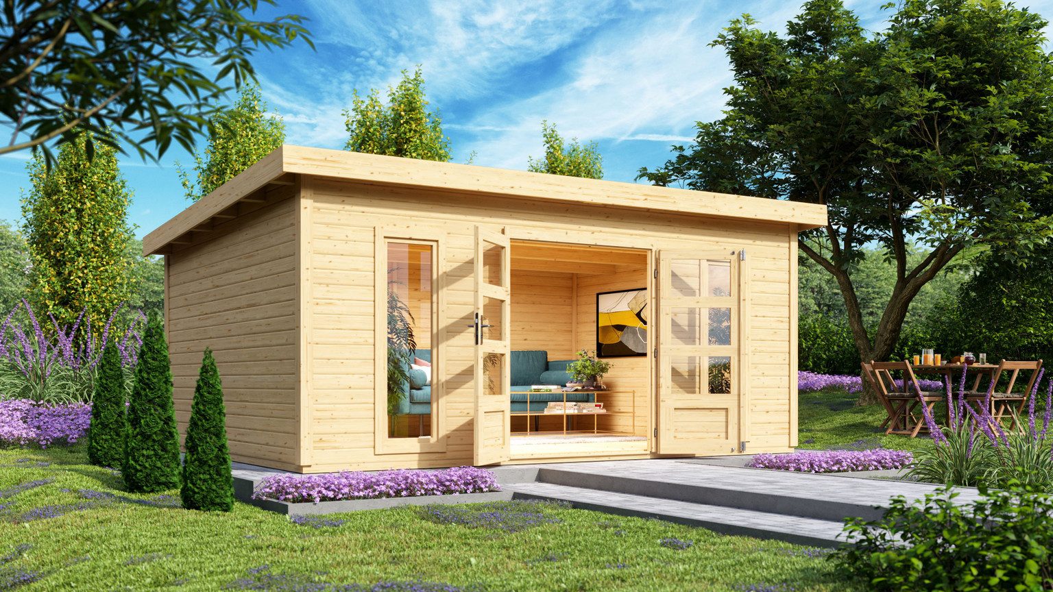 Karibu Gartenhaus Karibu Gartenhaus Northeim, 38 mm, 528 x 393 cm, Typ 6, natur, ohne Anbau
