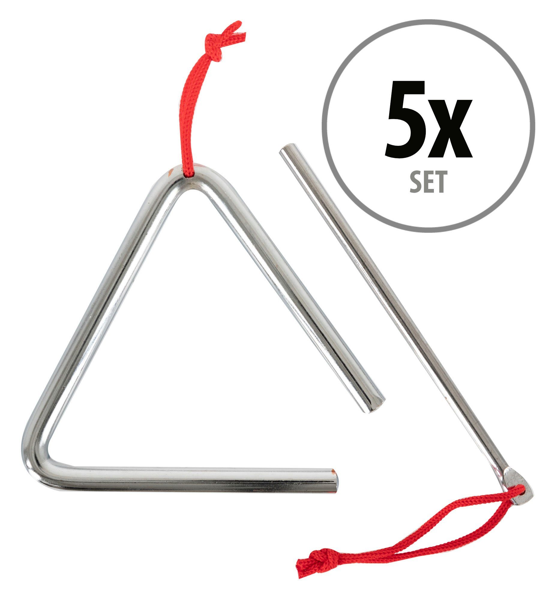 Classic Cantabile Triangel mit Schlägel - Schlaginstrument mit 10cm (4), 10-St., 5 Stück im Spar-Set, Triangle aus Stahl für Kinder und Musikalische Früherziehung