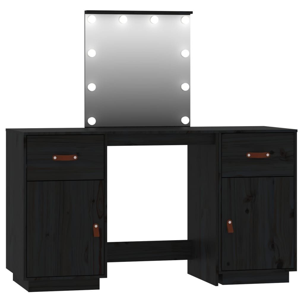 vidaXL Schminktisch Schminktisch-Set mit LED Schwarz Schwarz Kiefer | Schwarz (1-St) Massivholz