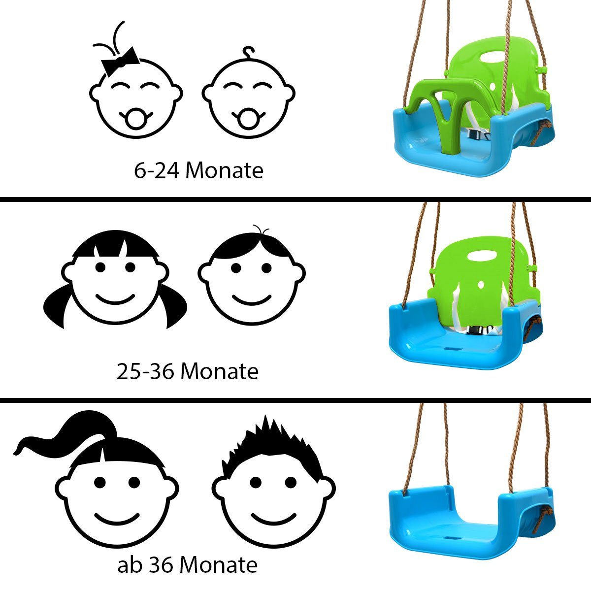 LittleTom 3-in-1 Baby Swing, Growing Garden Swing for Baby & Toddler, 40x43x33 cm, Safety Swing - Toddler Swing Made of Plastic
