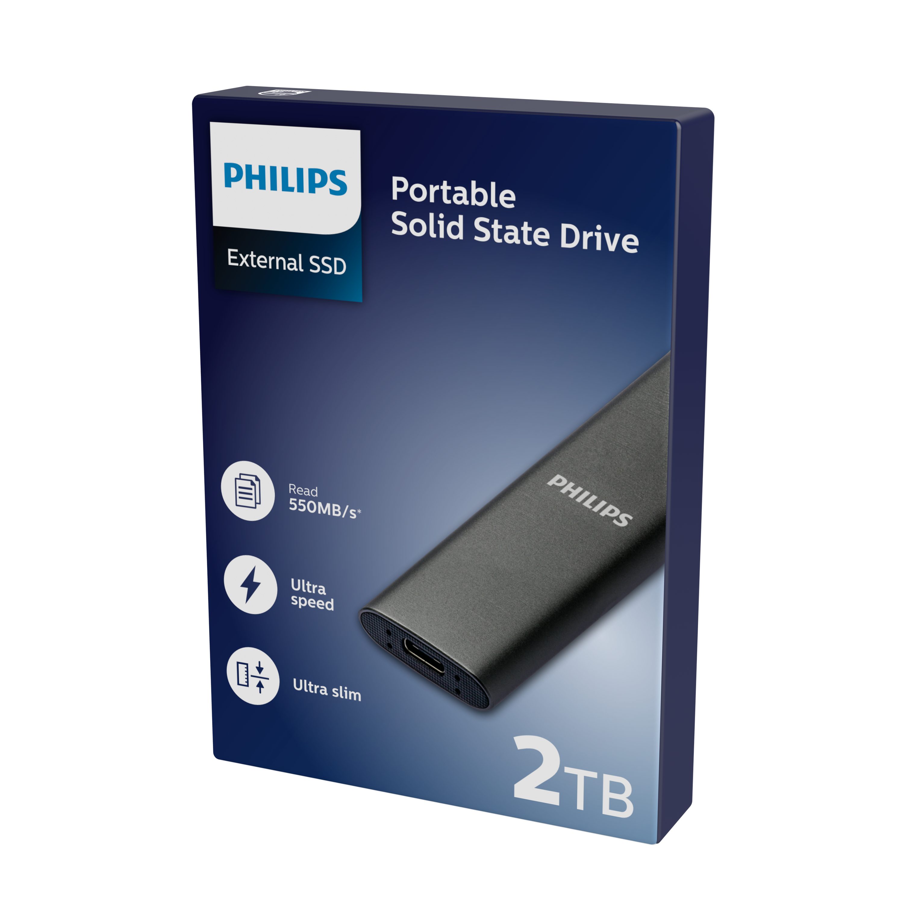 Philips FM02SS030P/00 externe SSD (2 TB) SATA" 520 MB/S Lesegeschwindigkeit, 550 MB/S Schreibgeschwindigkeit, - Ultra Speed USB-C 3.2 - Aluminium - Space Grey