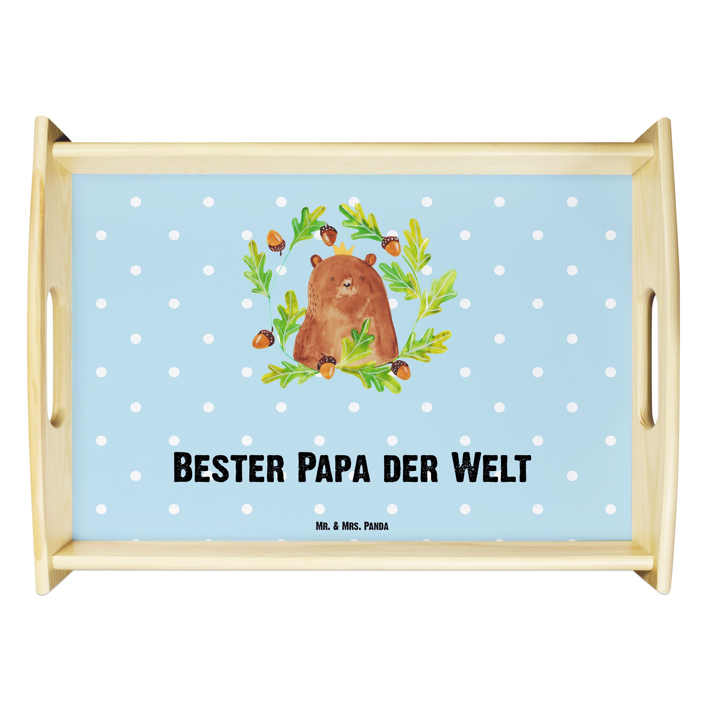 Mr. & Mrs. Panda Tablett Bär König - Blau Pastell - Geschenk, Tablett, Dad, Holztablett, Teddy, Echtholz lasiert, (1-tlg)