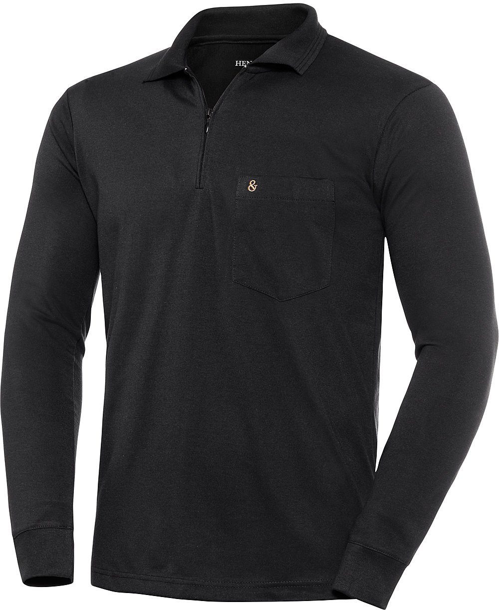 HENSON&HENSON superweiches Jersey-Gewebe Langarm-Poloshirt schwarz