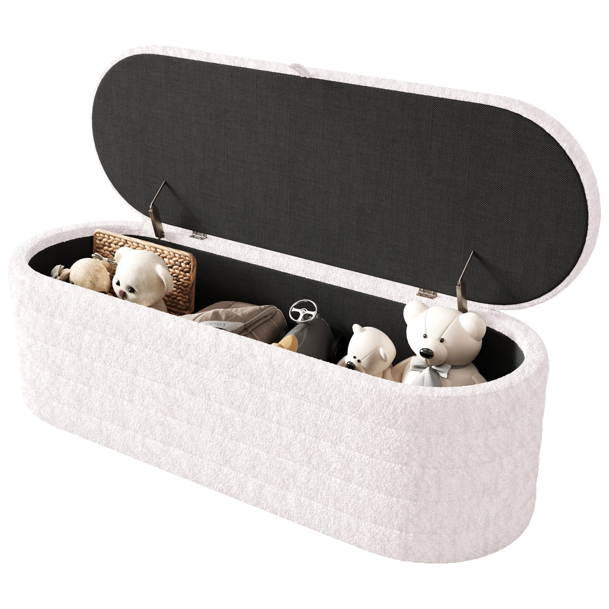HAUSS SPOLE Fußhocker Fußhocker mit Stauraum 120 x 40 cm, Sofahocker, Teddyfleece, Weiß (Vielseitiger Fußhocker mit Stauraum 120x40 cm – Teddyfleece-Stoff, verstecktes Fach, perfekt als Sitzgelegenheit oder Fußstütze für Wohnzimmer und Schlafzimmer., 120 x 40 cm)