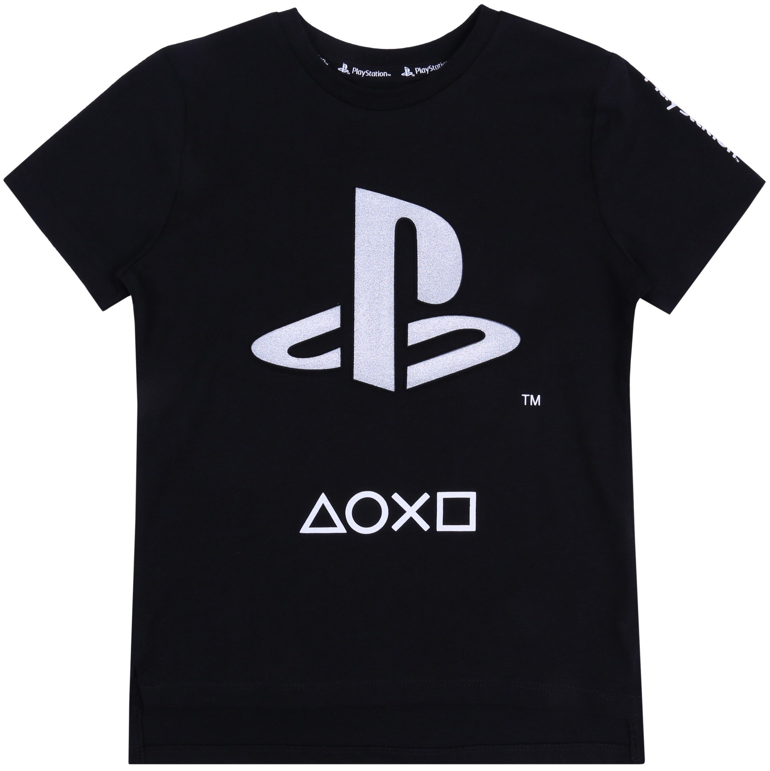 Sarcia.eu Kurzarmbluse Schwarzes T-Shirt silberfarbenem Aufdruck PlayStation 8-9 Jahre