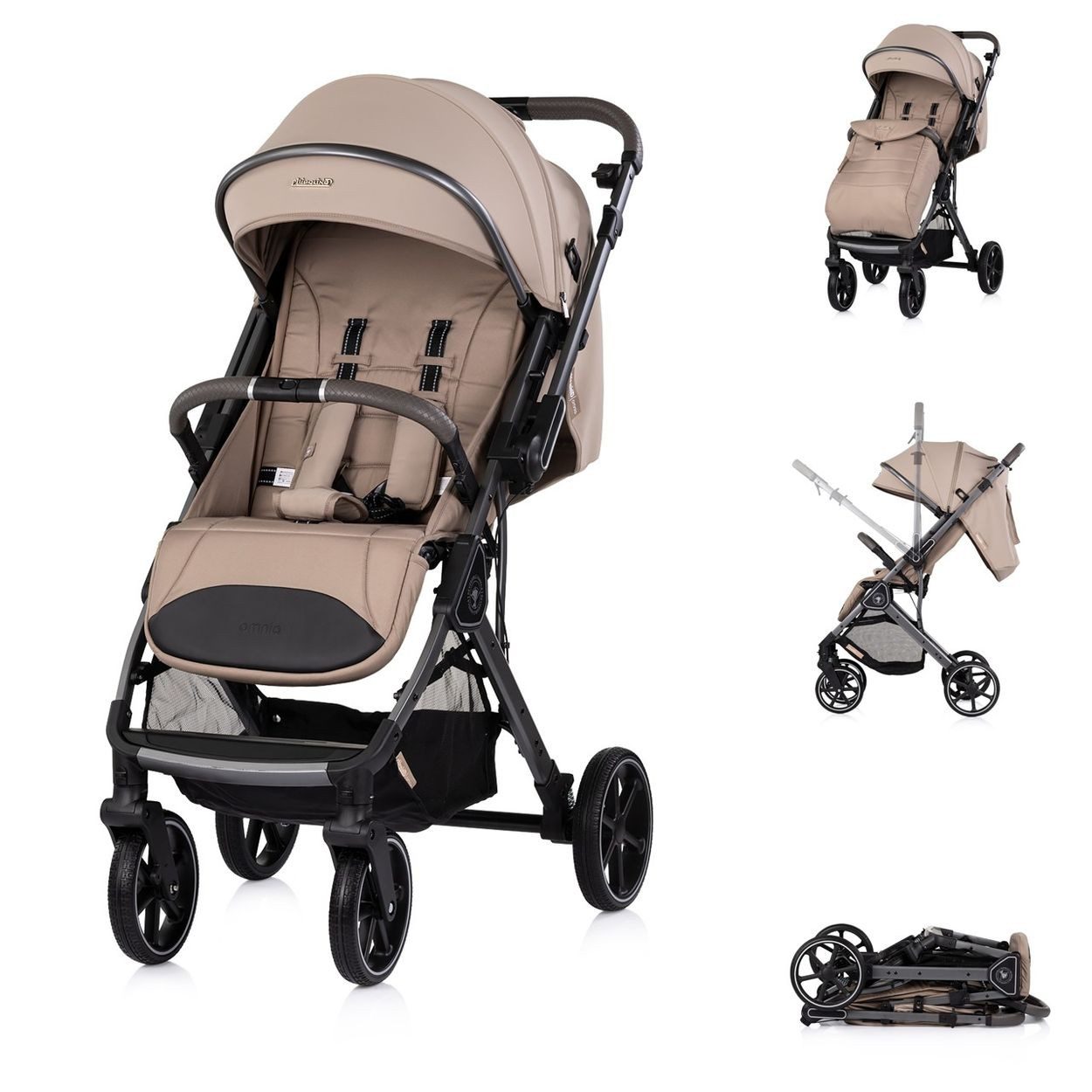 Chipolino Kinder-Buggy Kinderwagen Omnia RU-Räder, klappbar, Stoßdämpfer, Sonnendach, Fußsack