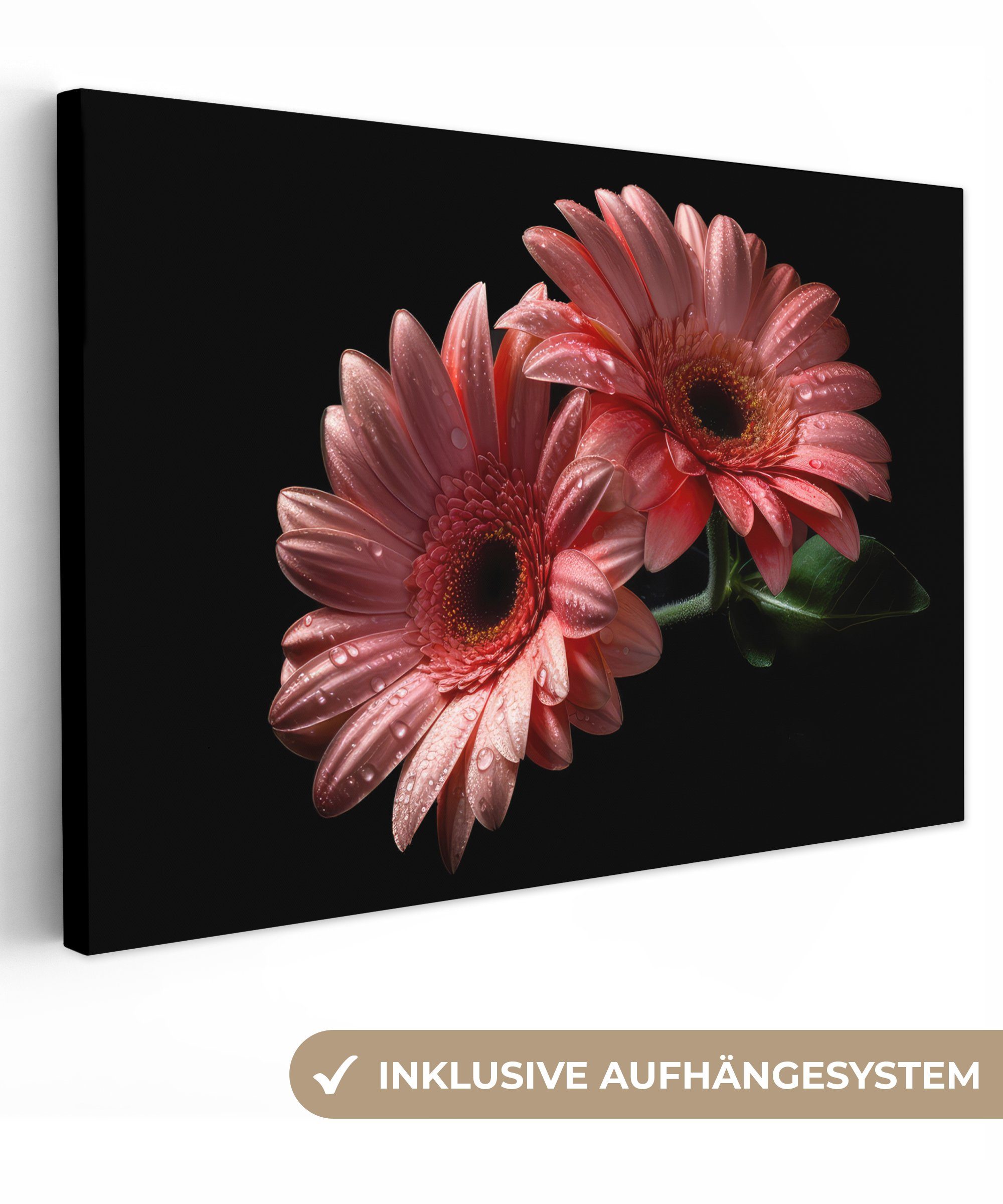 OneMillionCanvasses® Leinwandbild Blumen - Gerbera - Rosa - Natur - Porträt, (1 St), Wandbild Leinwandbilder, Aufhängefertig, Wanddeko, 30x20 cm