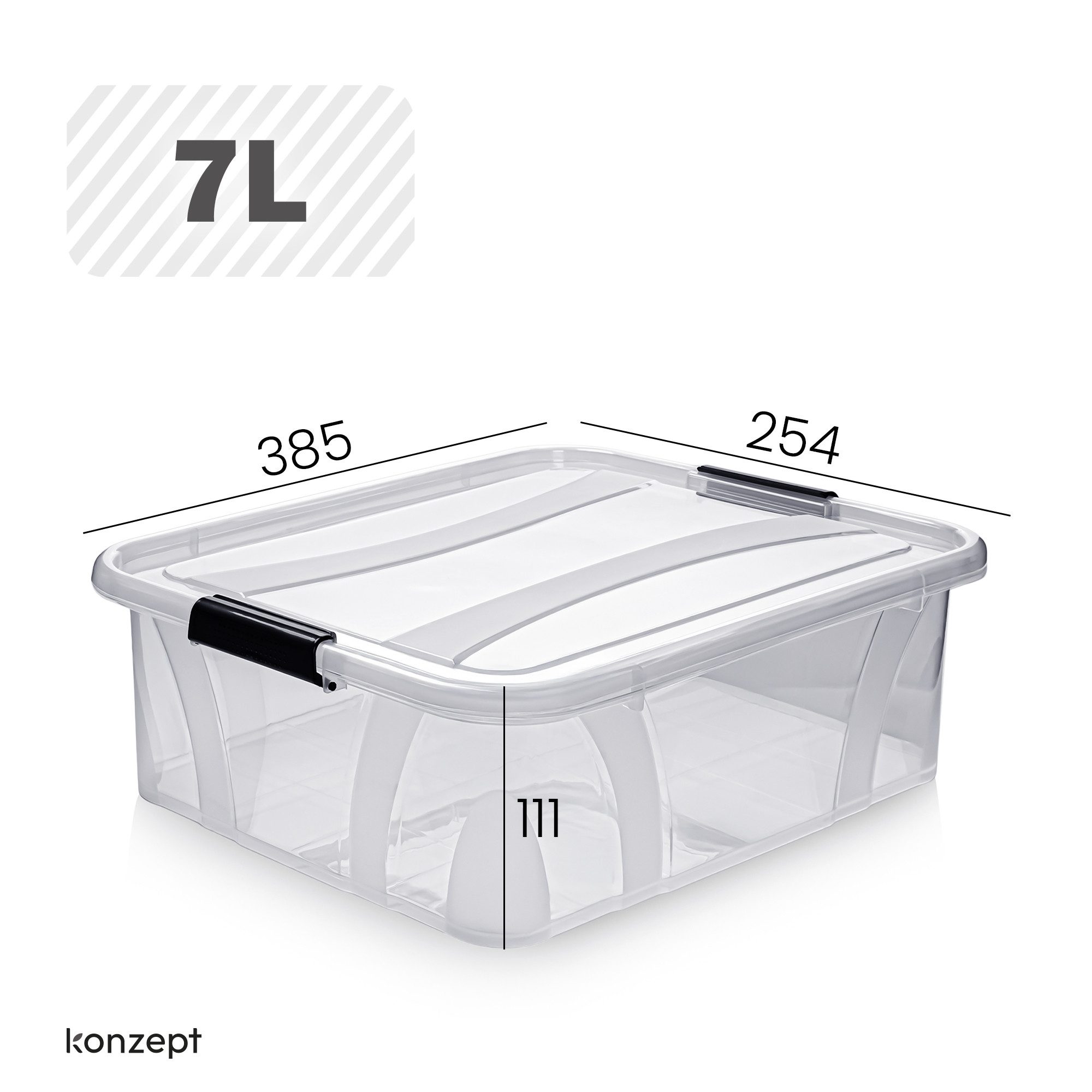 KONZEPT Aufbewahrungsbox Plastikbox mit Deckel Set 4 Stk. 7L /14L Transparent, Stapelbar, Abschließbar, Feuchtigkeitsbeständig, Luftdicht – Bild 3 von 5