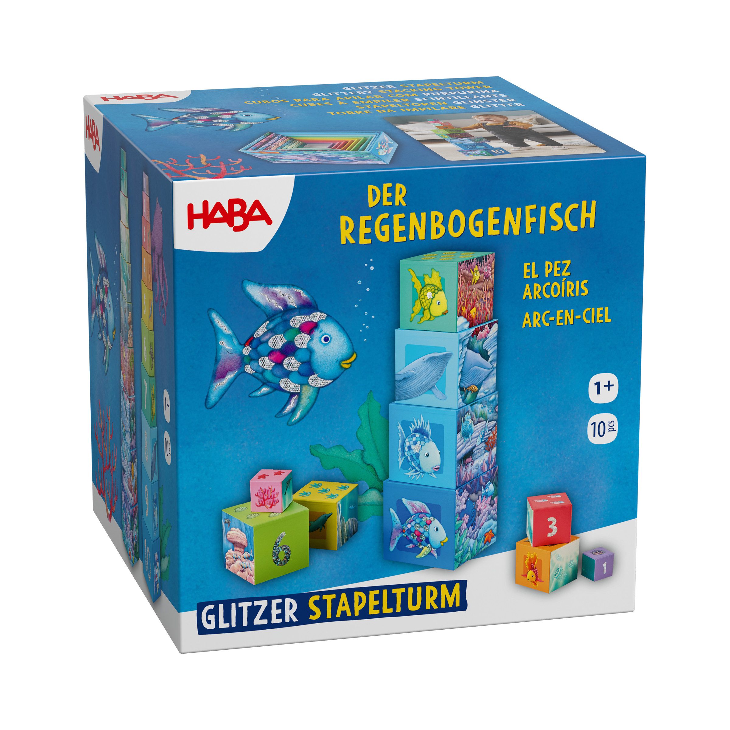Haba Stapelspielzeug Stapelturm Glitzer Der Regenbogenfisch, (10-tlg)