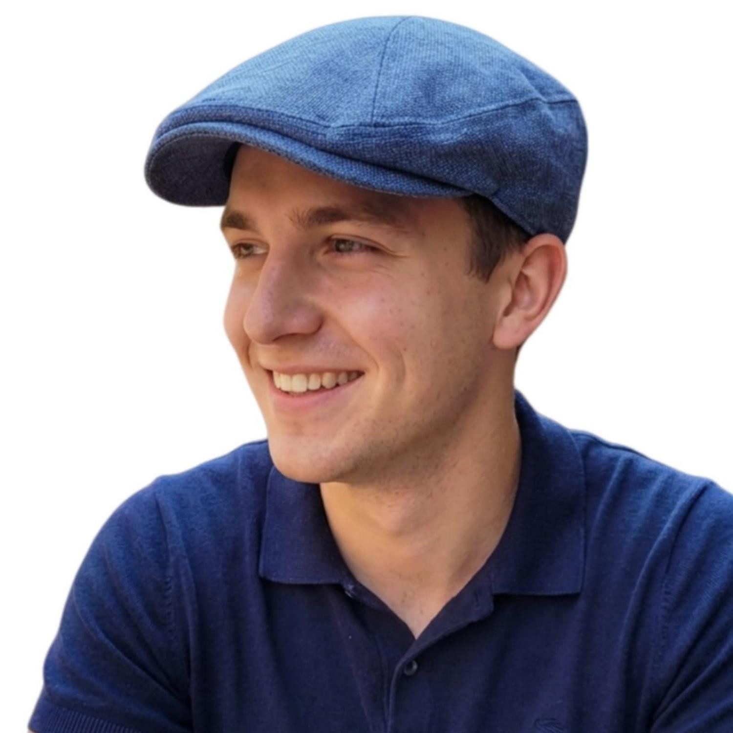 LuxusKollektion Flat Cap Schiebermütze Herren Baumwolle Leinen Gatsby Flatcap L Blau