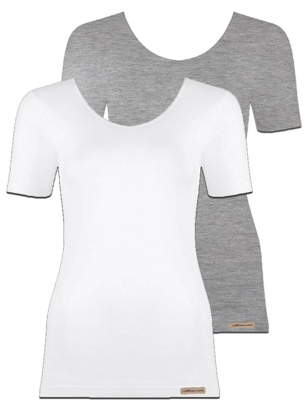 COMAZO Unterhemd 2er Pack Baumwoll Damen Shirt Unterhemd (Stück, 2-St) Vegan grau-melange-weiss