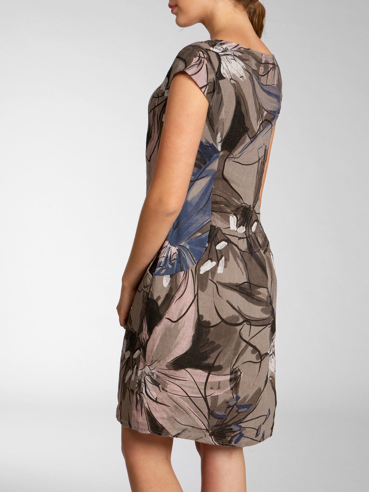 Caspar Sommerkleid SKL035 knielanges elegantes Damen Leinenkleid mit Blüten Print Luftig leicht, figurumspielende Form, mit seitlichem Jersey-Einsatz