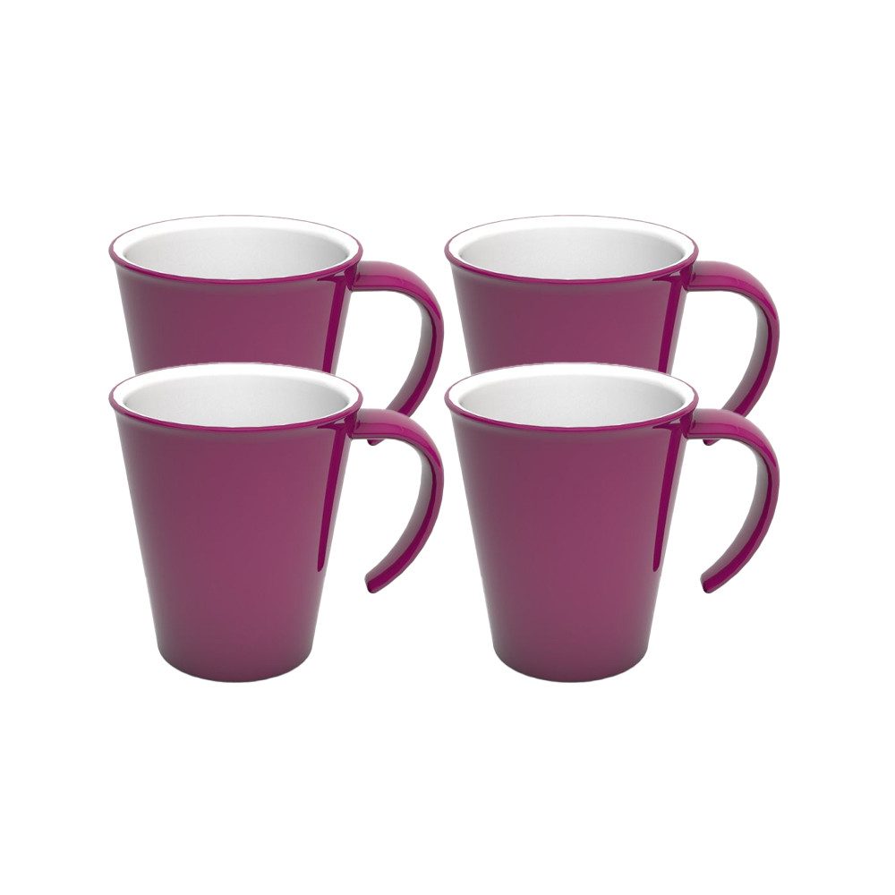Ornamin Tasse Kaffeepott, Kaffeebecher, Campingbecher, Kaffetasse aus Kunststoff, 4-tlg., Kunststoff, Spülmaschinen- & Mikrowellengeeignet l bruchstabil l Made in Germany