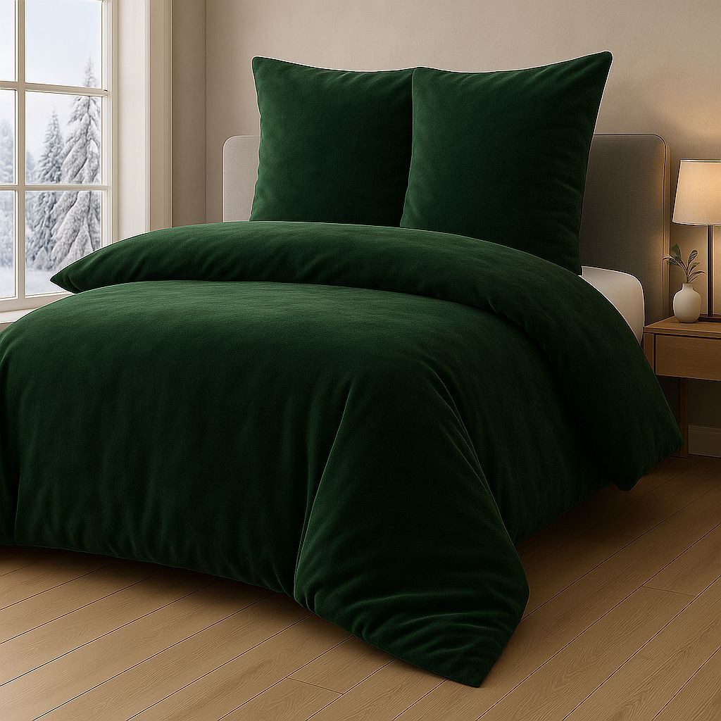 Malika Bettwäsche aus 100% Mikrofaser, 200x200 + 2x 80x80 cm Cashmere Touch, Dunkelgrün, Cashmere Touch, 3 teilig, Für Allergiker geeignet, pflegeleicht, angenehm weicher Stoff