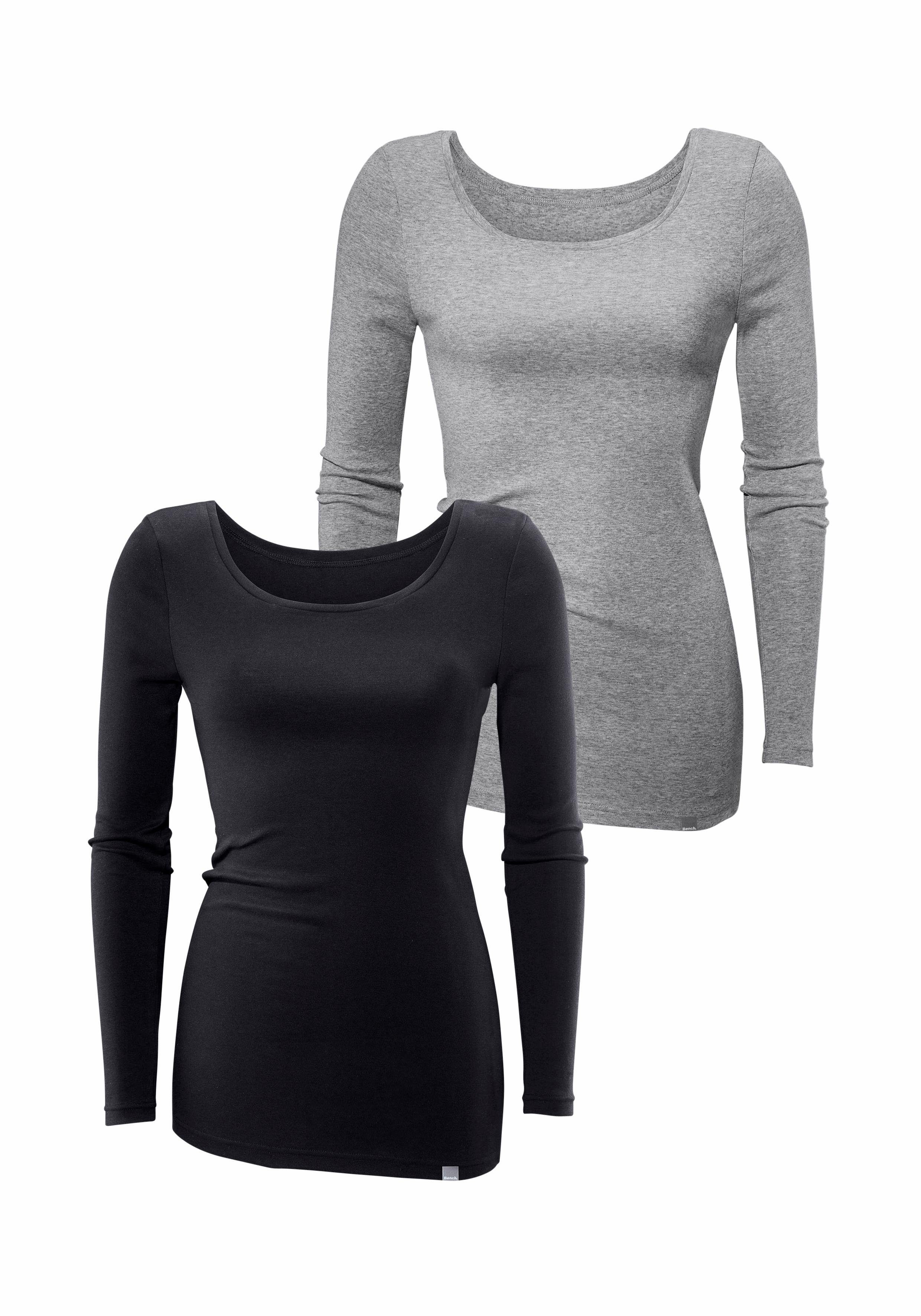 Bench. Langarmshirt aus feiner Rippware (2er-Pack) aus weicher Baumwoll-Qualität