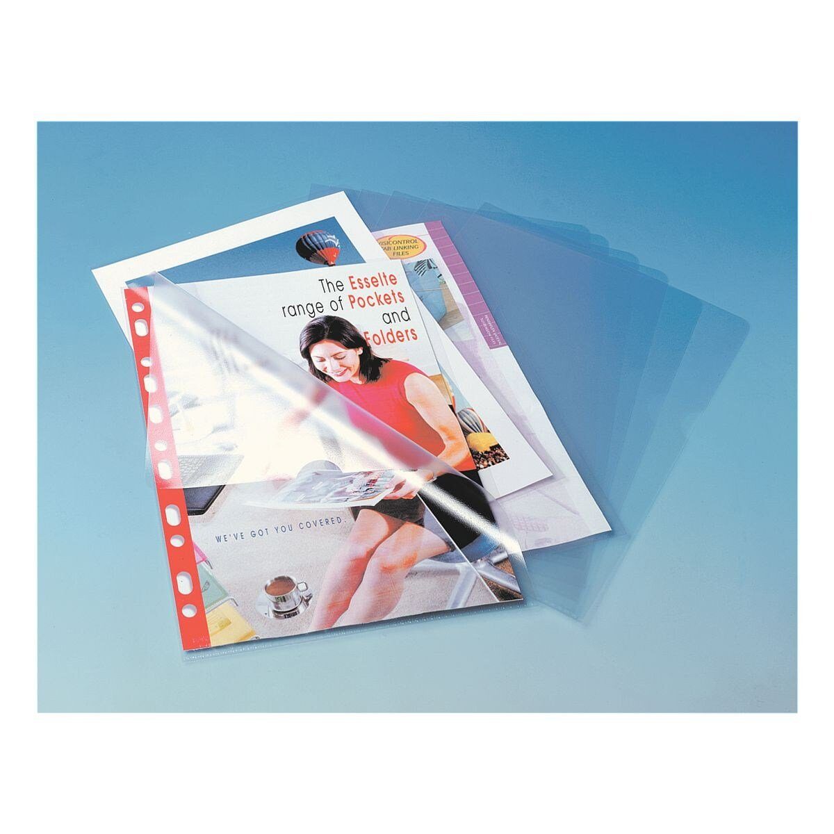 ESSELTE Prospekthülle Standard Plus, 100 Stück, genarbt, Format A4 ohne Lochrand, oben/ rechts offen