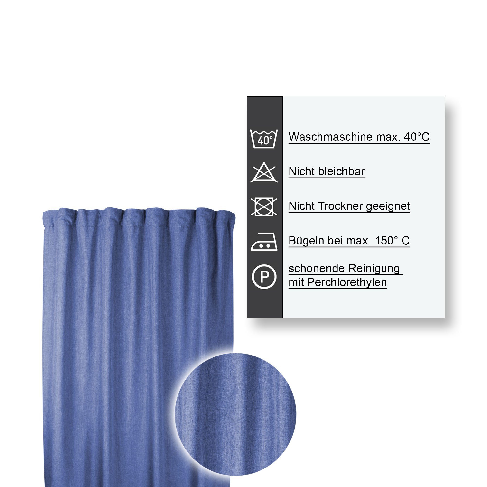 Gardine Vorhang 2er Kräuselband blickdicht, (2 und Deko, St), Set Blau Leinenoptik, Kräuselband 140x245 cm Struktur Polyester Haus blickdicht