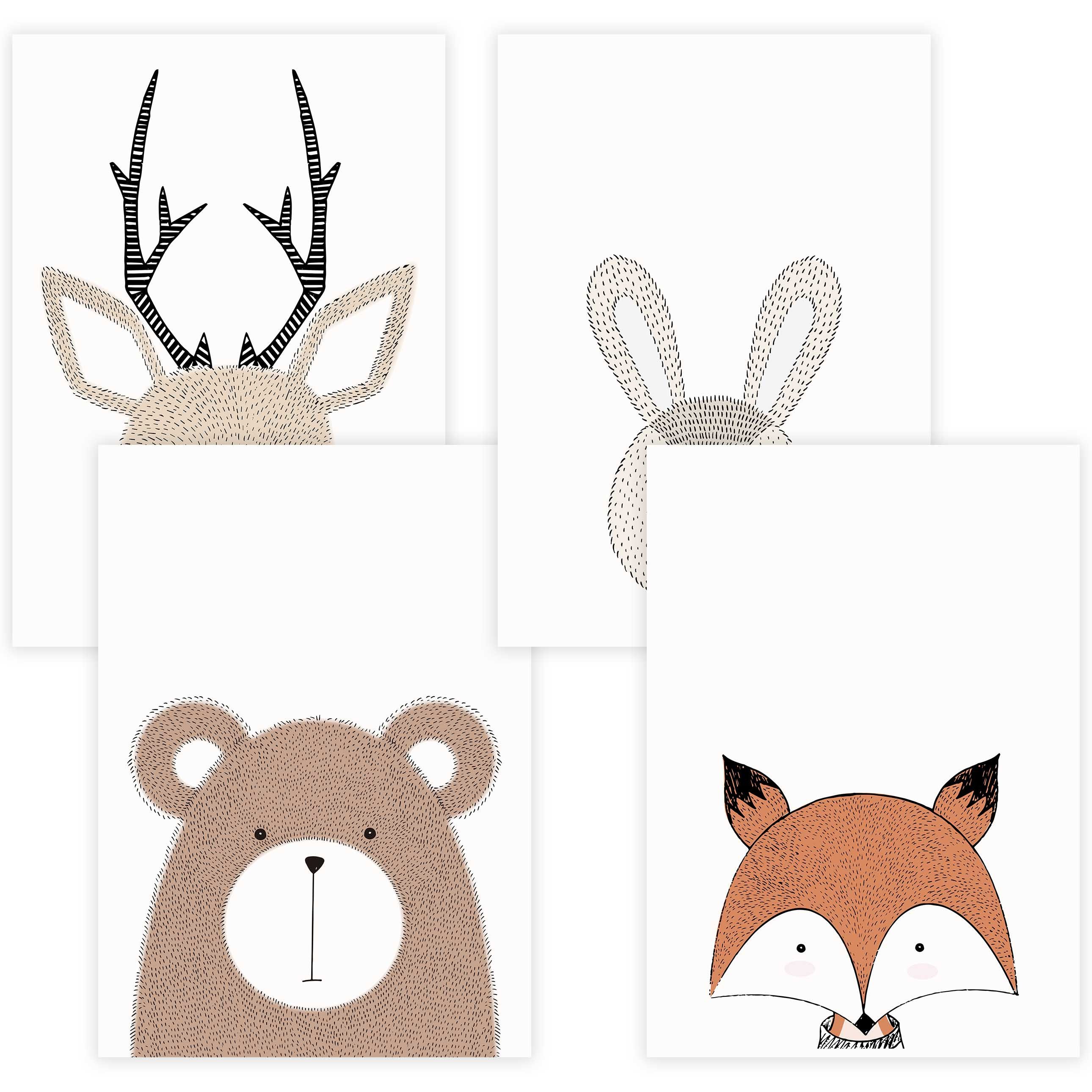 Poster Kinderzimmer Poster 4er Set Premium P715 / Waldtiere