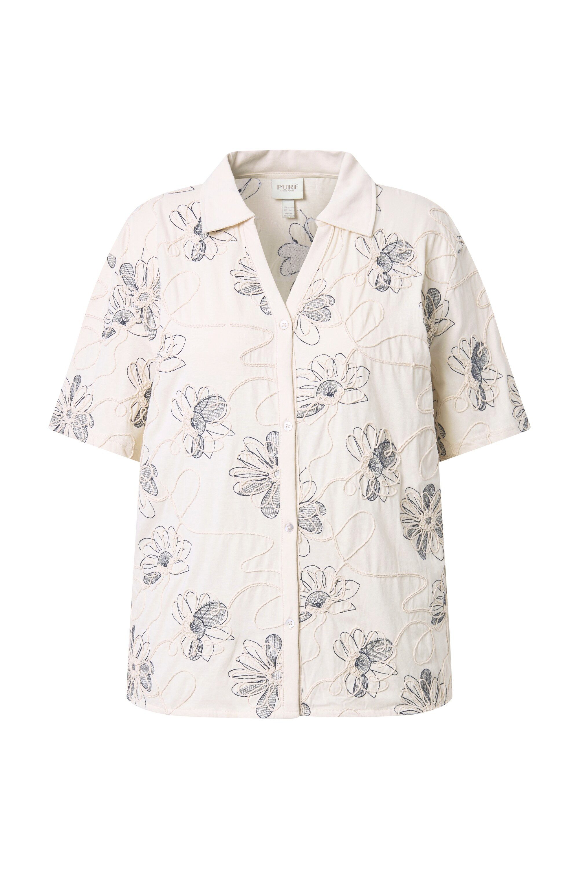 T-Shirt Shirtjacke Stickerei Hemdkragen 3/4-Arm