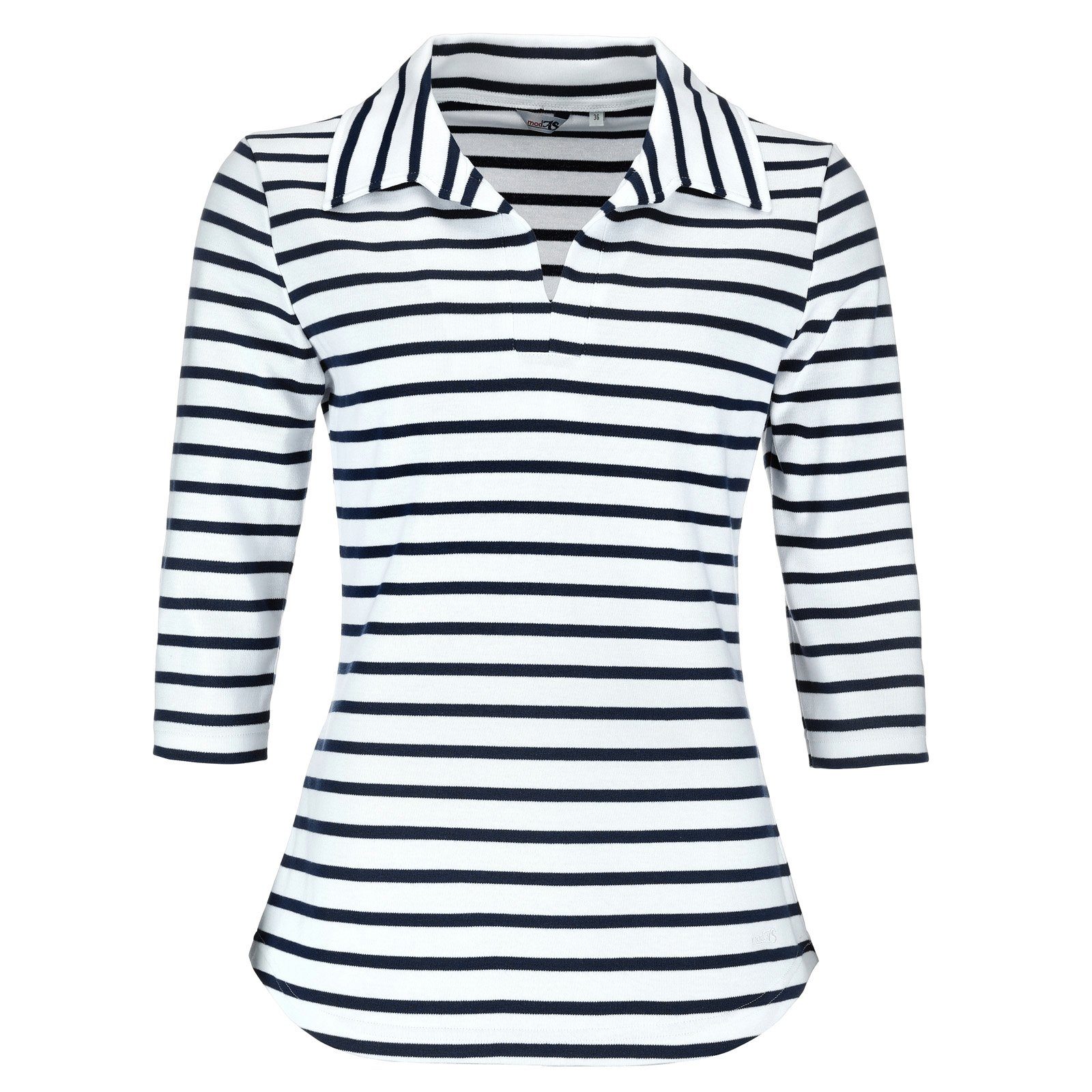 modAS Poloshirt Damen Shirt mit Polokragen und Streifen aus Baumwolle (04) weiß / blau