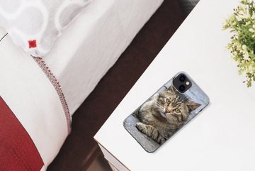 MuchoWow Handyhülle Katze - Tier - Braun - Mädchen - Kinder - Jungen - Kind, Handyhülle Apple iPhone 13 Mini, Smartphone-Bumper, Print, Handy