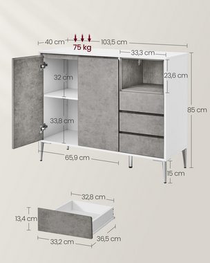 VASAGLE Kommode, Sideboard mit Türen, 3 Schubladen, offenes Fach