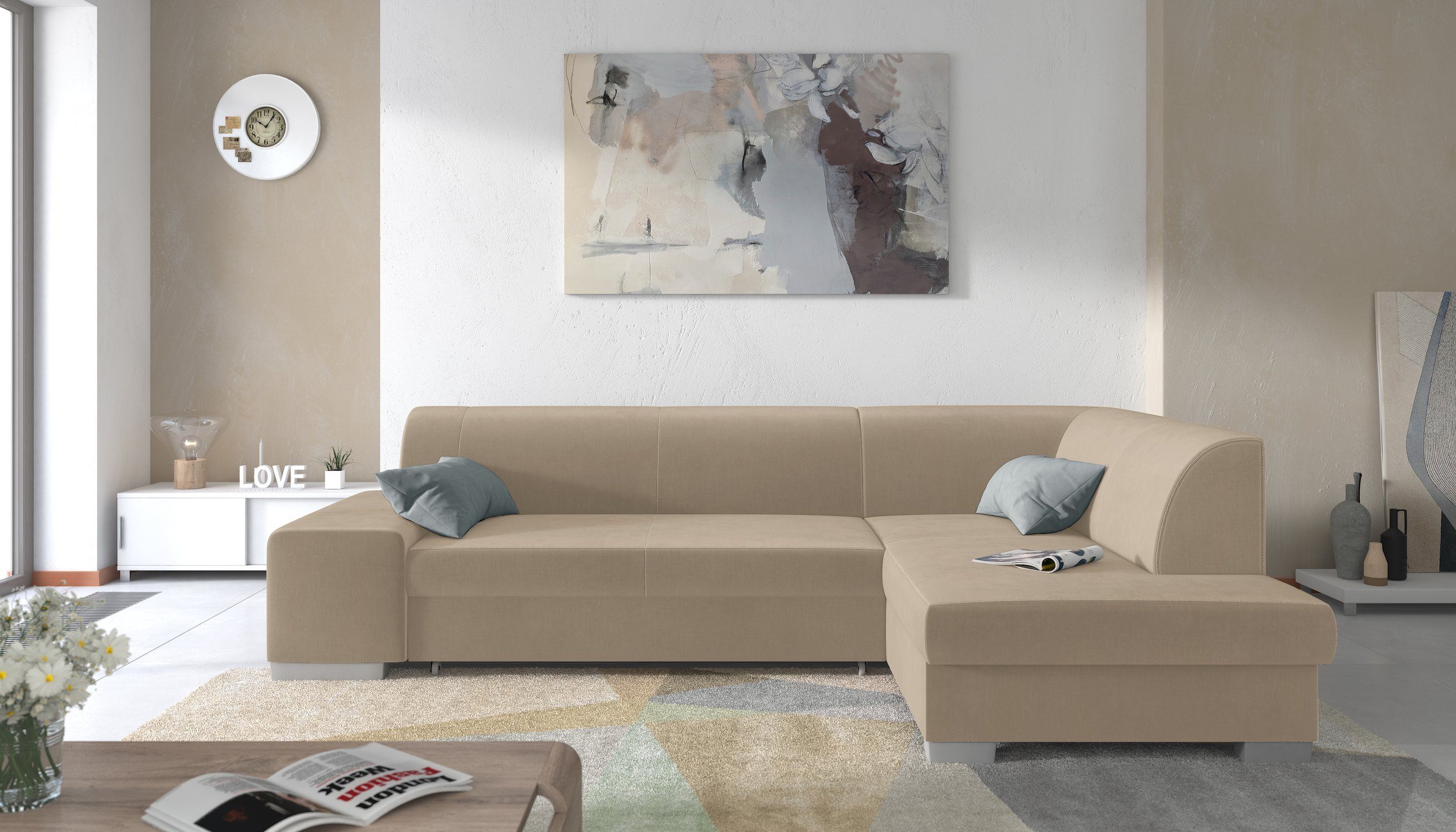 99rooms Ecksofa Piave, L-Form, Eckcouch, wahlweise mit Bettfunktion, Ottomane links oder rechts bestellbar