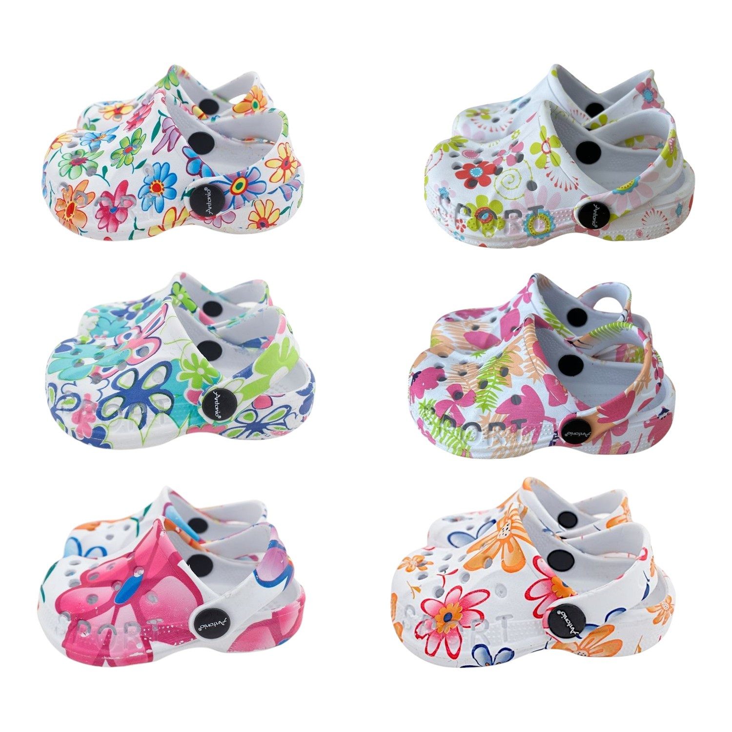 VewoTex Baby & Kinder Clogs mit Blumenmuster » günstige Kinderschuhe Clog (1 Paar Clogs, Kein Set) Kinder Badeschlappen » Badelatschen mit Riemen & Cut-Outs – Bild 2 von 2