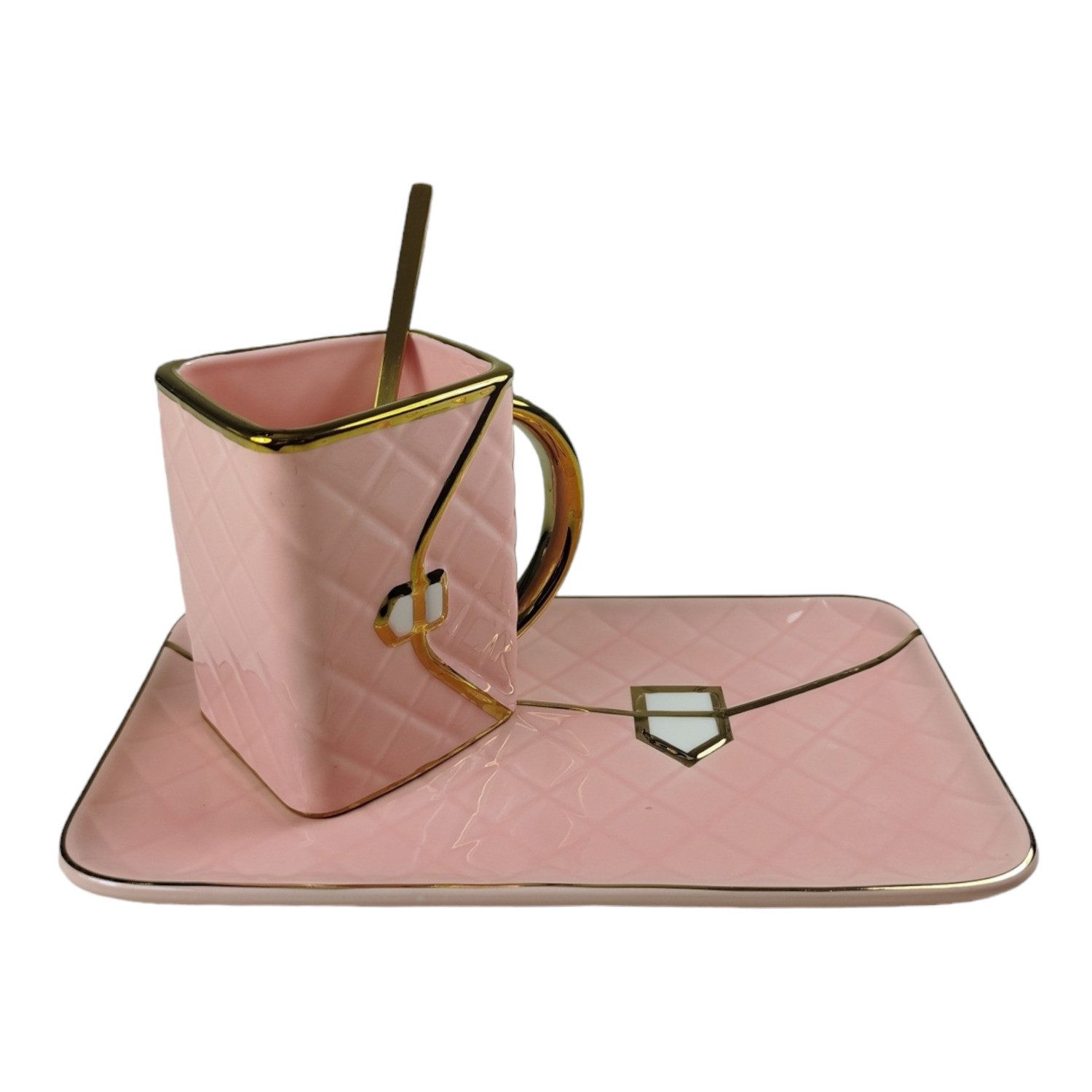 Gadget Master Tasse Shopping Bag Kaffeebecher Set Handtasche Tasse mit Löffel und in Pink