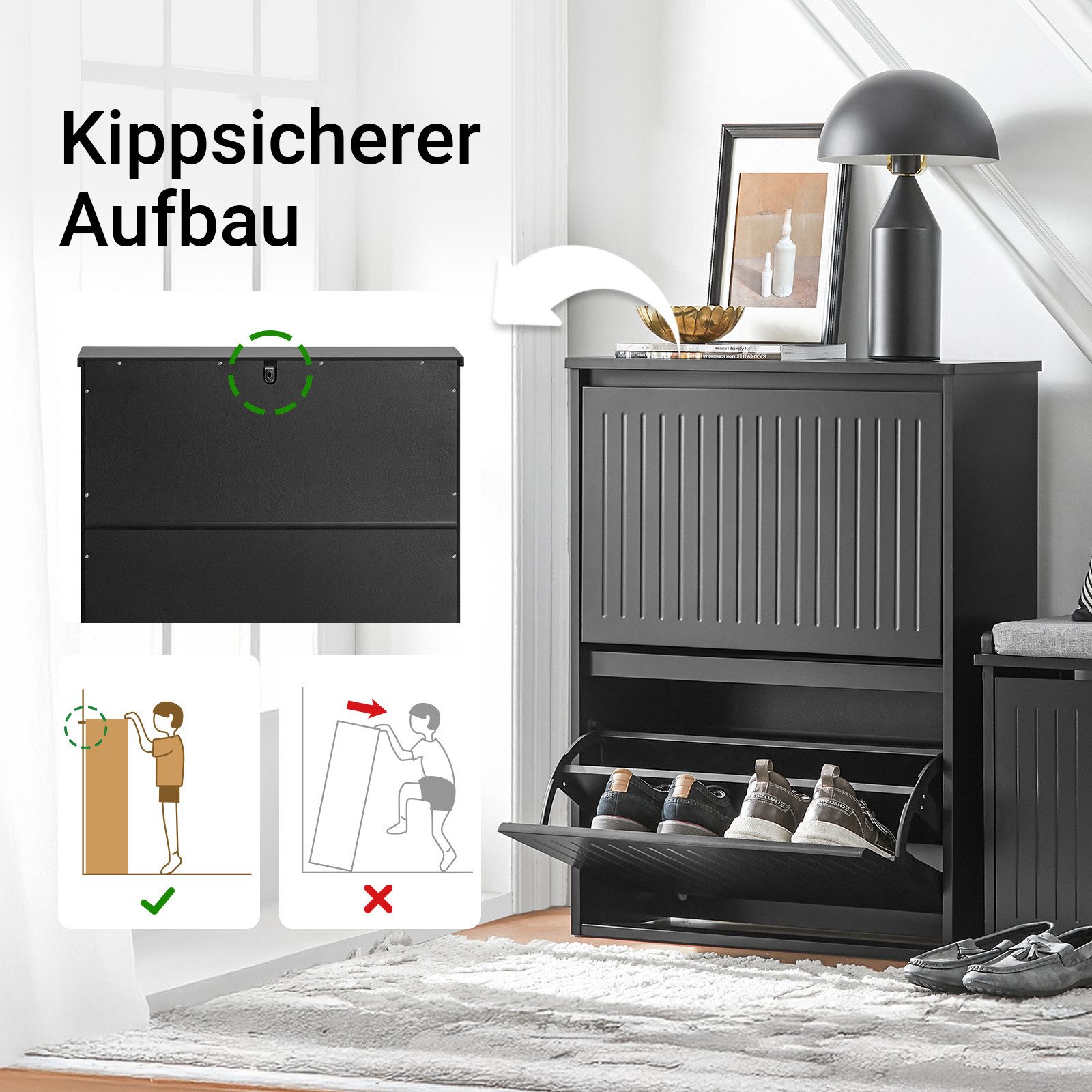SoBuy Schuhkipper FSR165, Schuhschrank schmal, Flurschrank Schuhregal Schuhkommode weiß, Schuhkipper, Schuhablage mit 1/2/3 Klappen, Trennwand verstellbar