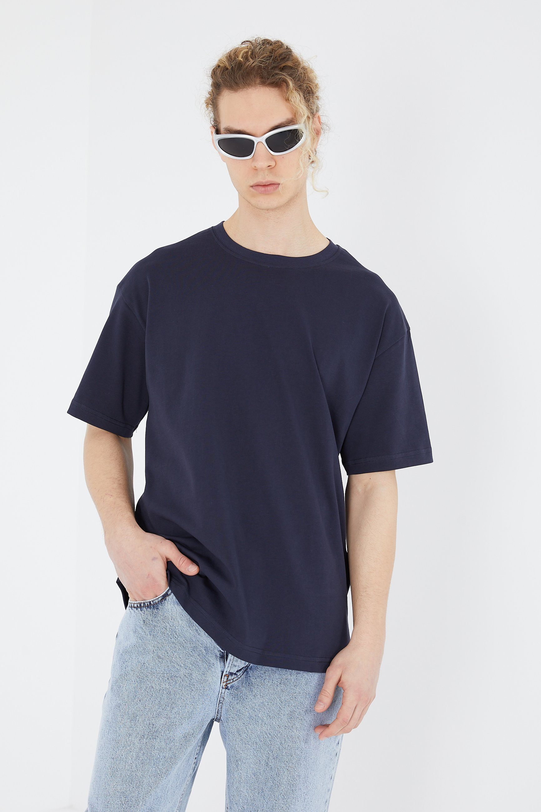 Megaman Jeans Oversize-Shirt Oversize Herren T-Shirt Weiter Auschnitt Extra Lang Rundhals