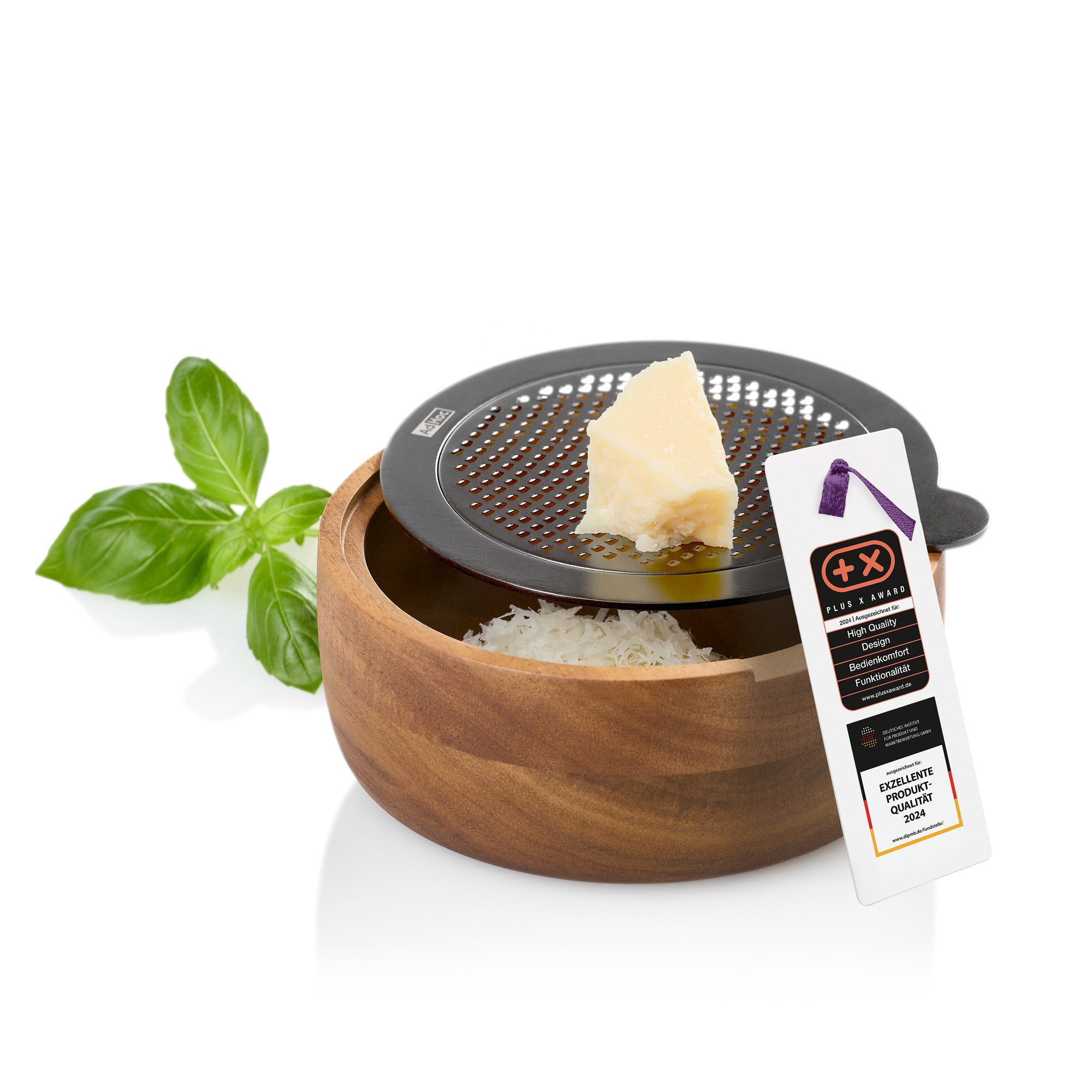 AdHoc Käsereibe Tisch Feinreibe CutnServe, Akazienholz, Edelstahl, (1-St), für Hartkäse, Gewürze, Nüsse, Schokolade und vieles mehr