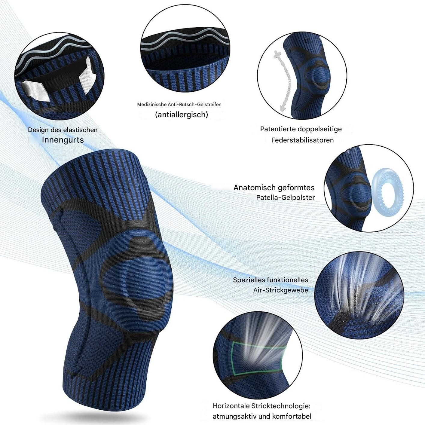 LA CUTE Kniebandage Kniestütze Dunkelblau Stabilität Gelenkschutz Sport & Alltag (Kniebandage, Stabilisierung, Sport & Alltag, Prävention, Rehabilitation, Einzelbandage Kniegelenk, wiederverwendbar, flexibel, Komfort), Atmungsaktiv, flexibel, schmerzlindernd, rutschfest, komfortabel