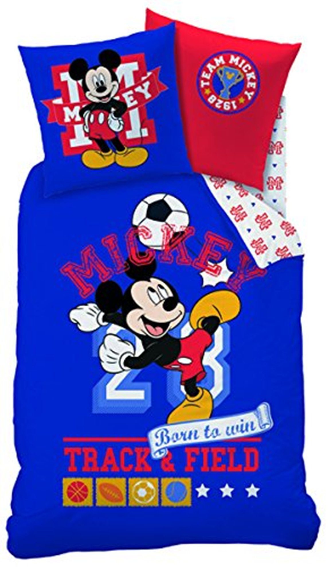 Disney Kinderbettwäsche Bettwäsche Disney Mickey Sport 135x200 cm + 80x80 cm 100% Baumwolle, 2 teilig, Langlebig