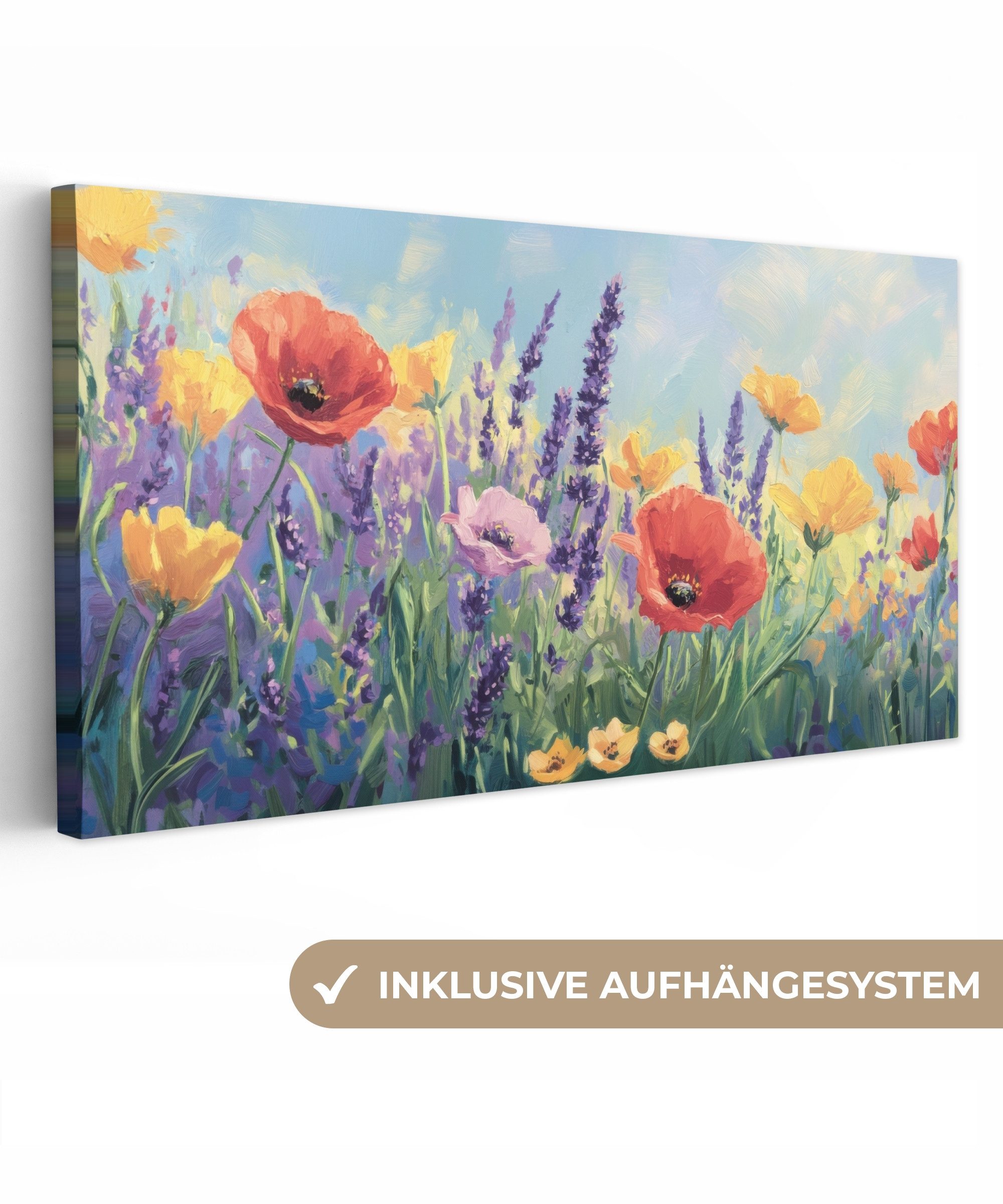 OneMillionCanvasses® Leinwandbild Panorama Wiese - Blumen günstig online kaufen