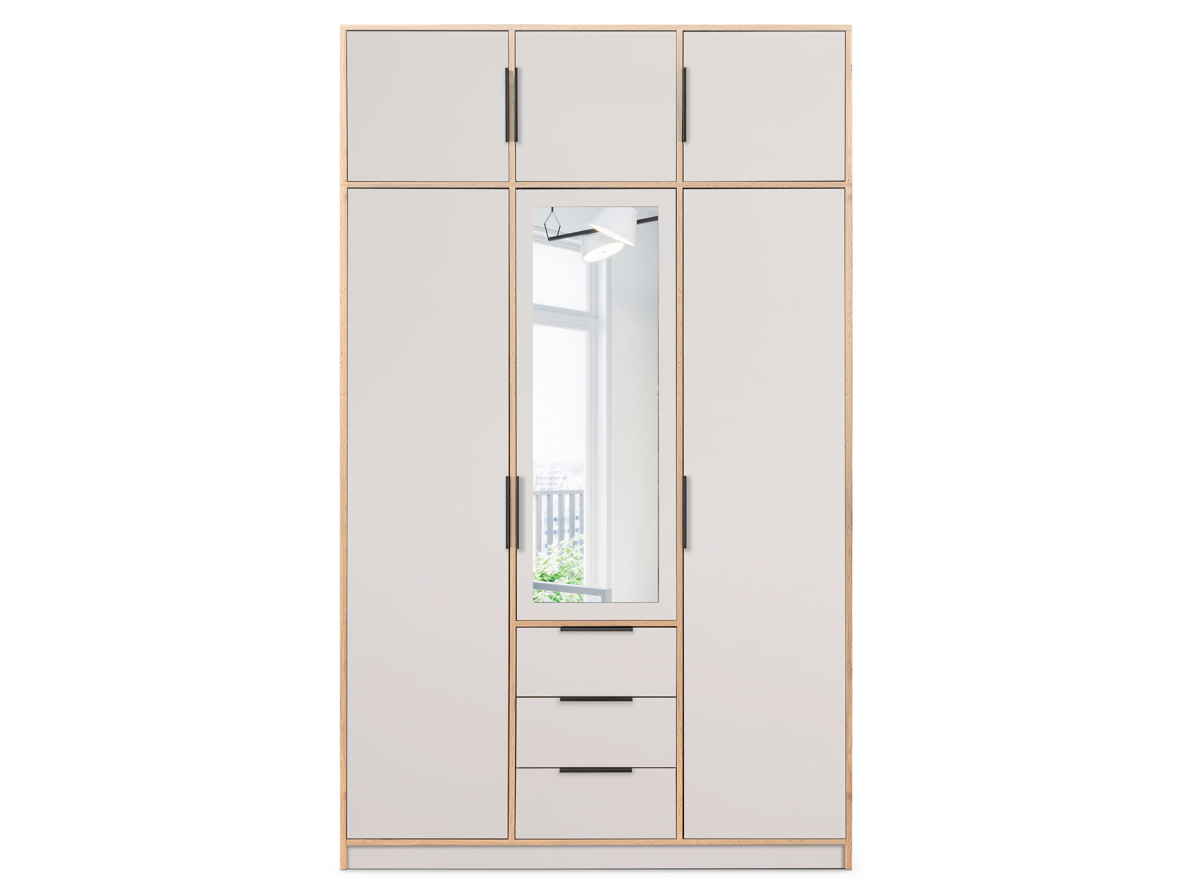 Beautysofa Kleiderschrank LIVO mit Spiegel (Design-Schrank für Schlafzimmer oder Flur, wahlweise mit oder ohne Aufsatz) Breite: 149 cm