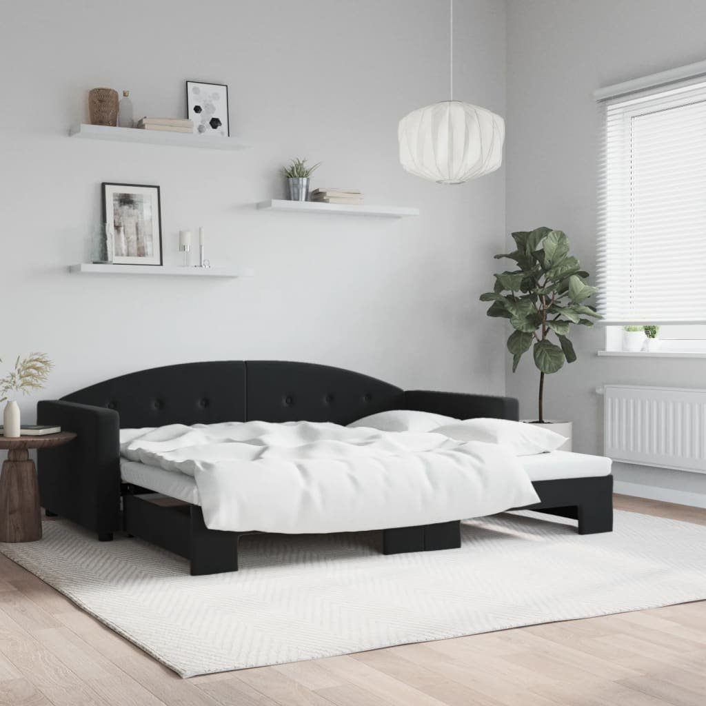 vidaXL Bett Tagesbett Ausziehbar Schwarz 90x190 cm Samt