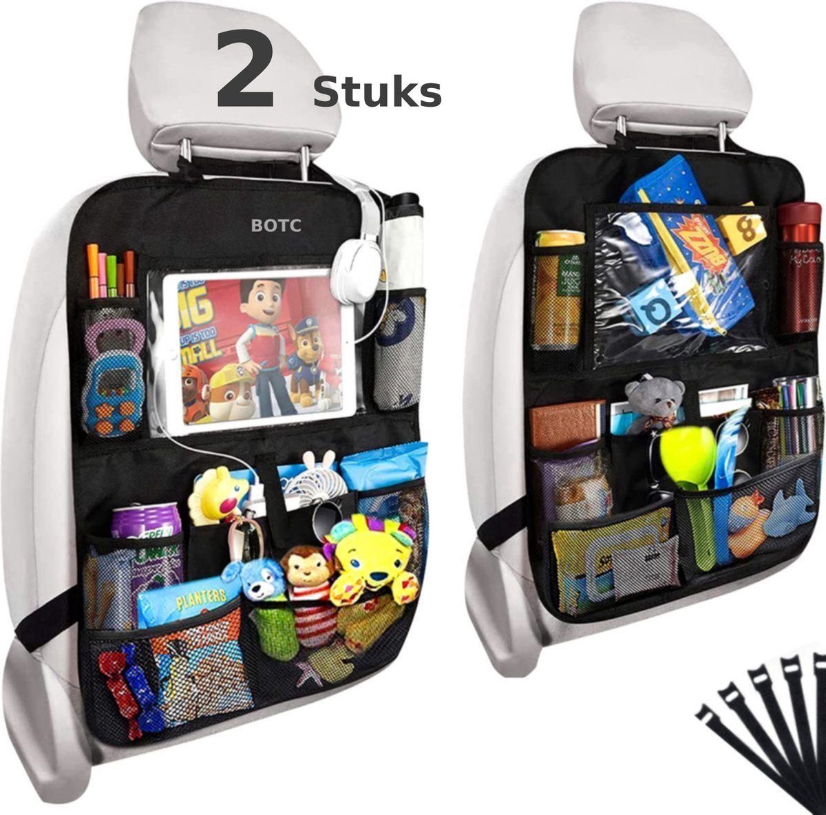 BOTC Auto-Rückenlehnentasche Auto-Rückenlehnentasche Auto  Rückenlehnenschutz, 2-Tlg Rücksitz (luxuriöser & robuster Autositz-Organizer  mit Tablet-Halter), Autositz-Organizer - 10 Aufbewahrungsfächer - Schwarz