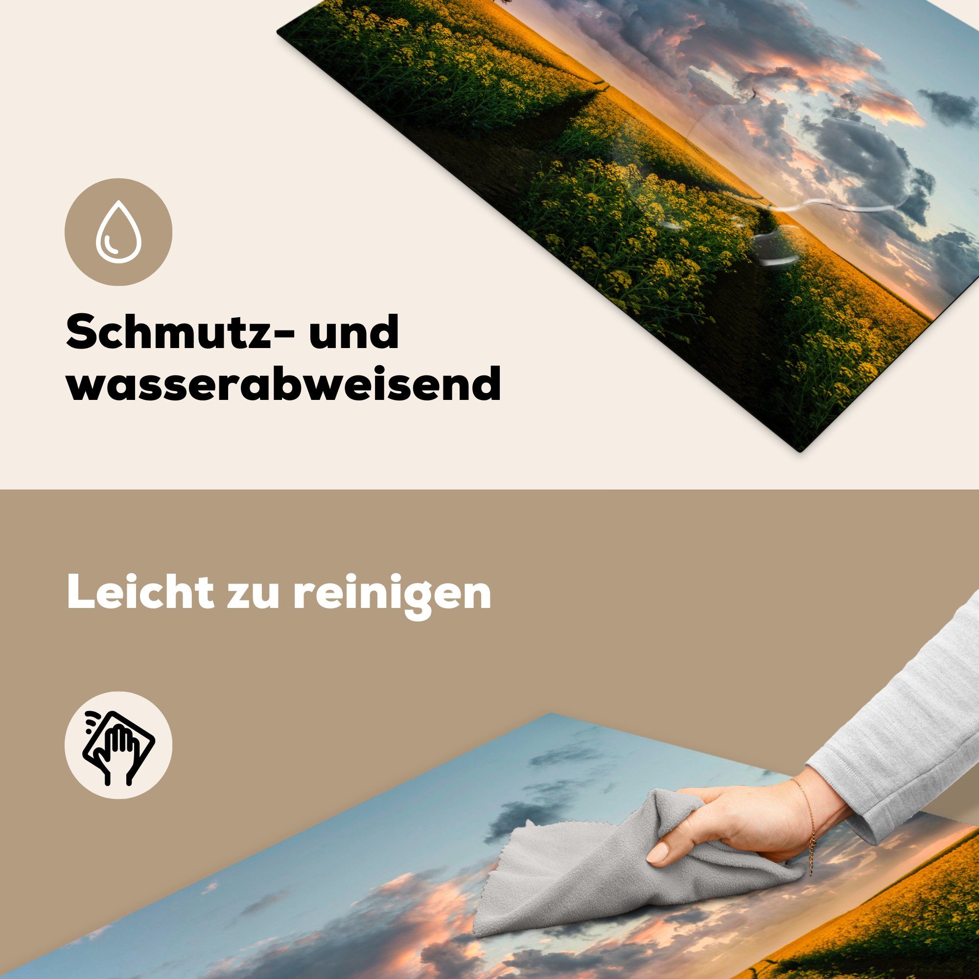 Blumen küche, die Herdblende-/Abdeckplatte Gelb tlg), MuchoWow - Sonnenuntergang, Schutz - Ceranfeldabdeckung Induktionskochfeld cm, Vinyl, für (1 81x52