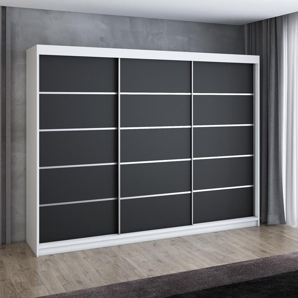 Schubladen 4 Weiß GmbH A&J schwarz schwarz Schrank / MöbelLand / Schwebetürenschrank / 3-türig STIM mit schwarz 200CM,