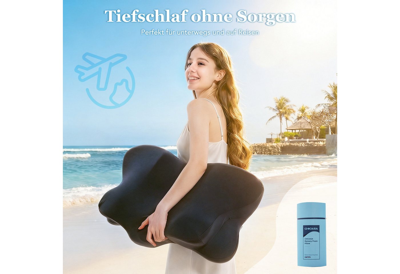 CHICASA Kopfkissen Orthopädisches Memory Foam Nackenstützkissen ergonomisches Kopfkissen