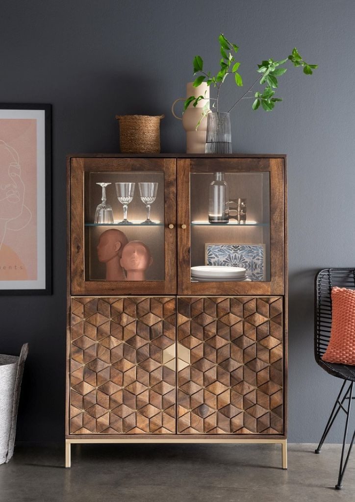 Main Möbel Highboard II 99x139cm "Assuan" Mango & Metall goldfarbig günstig online kaufen